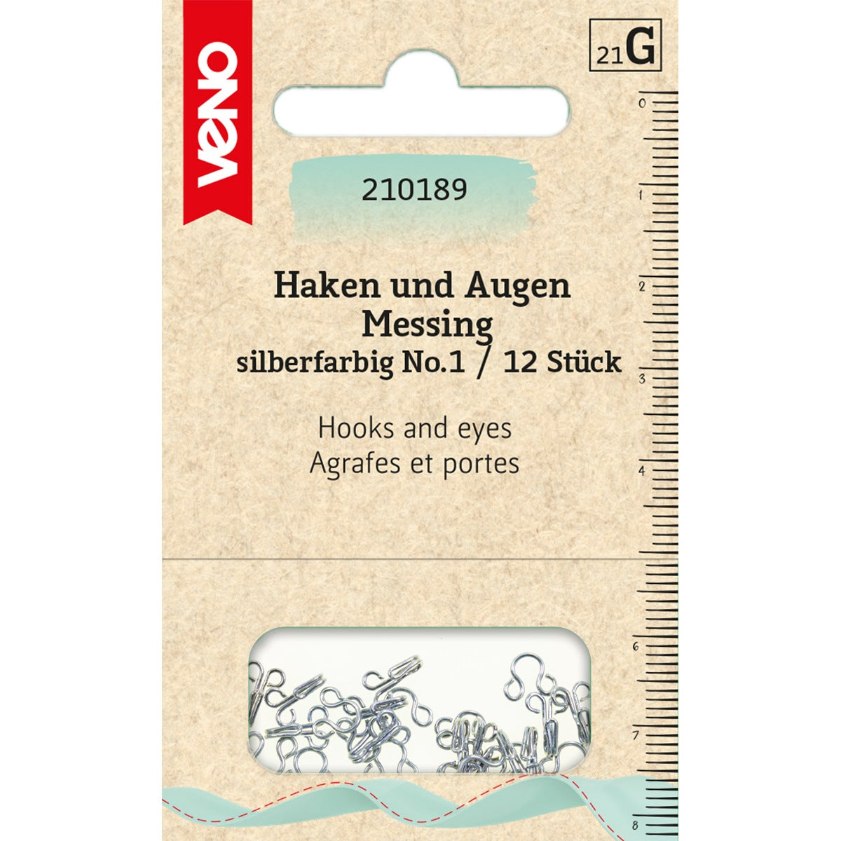 Silberne Haken und Augen No. 1 von VENO – 24-teiliges Set für feine Verschlüsse an Kleidung